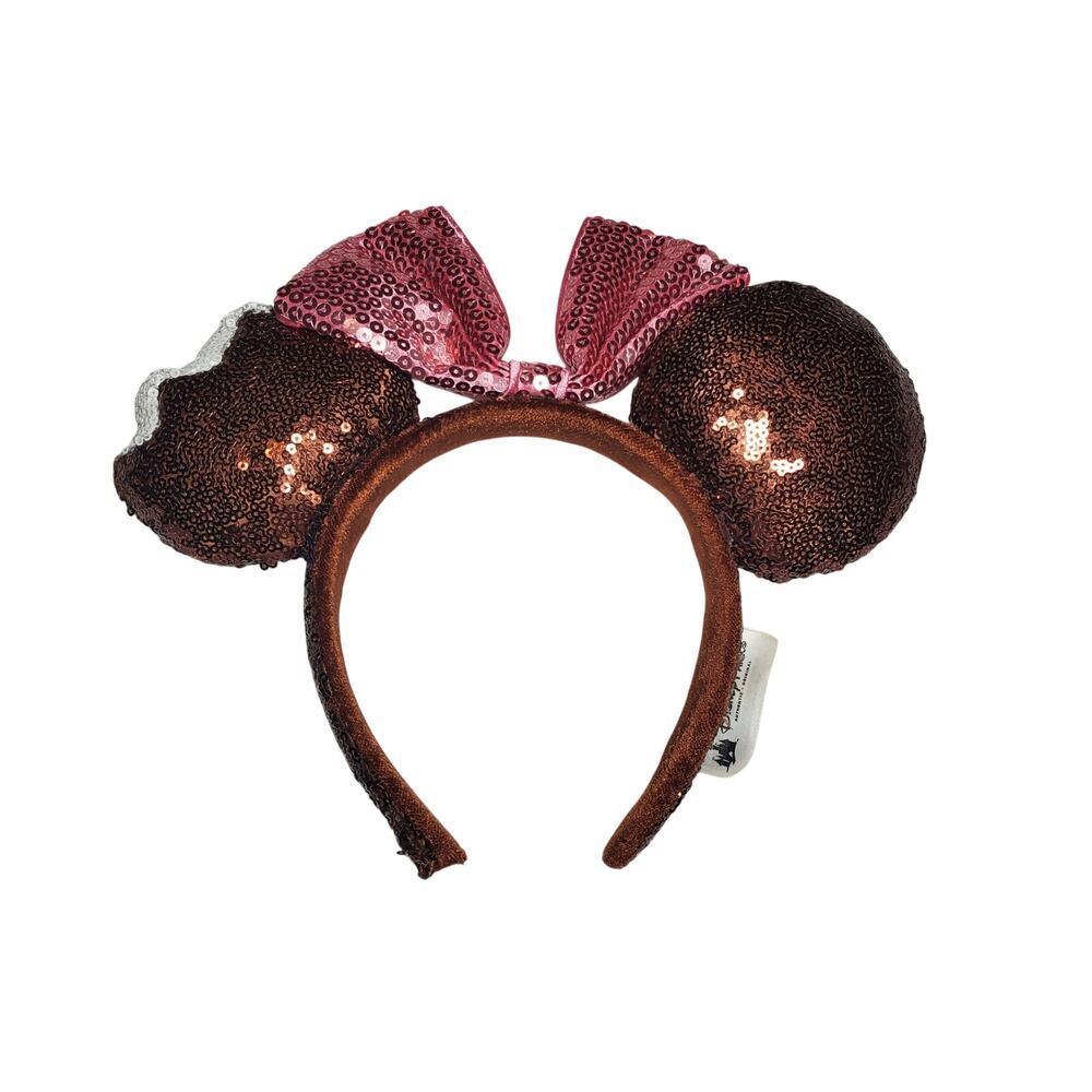 Disney Parks Minnie Ears Headband Mickey Bar Ice Cream Bow Brown Pink Sequins